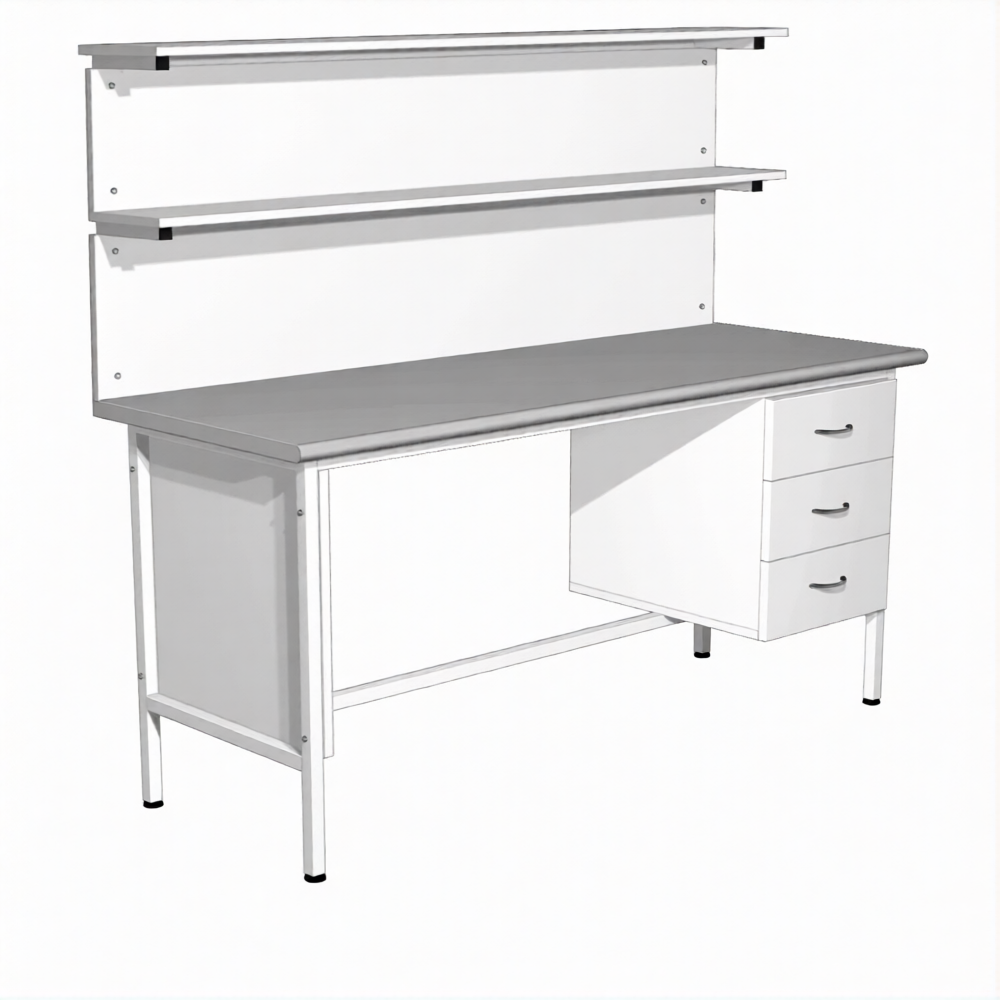 Стол лабораторный СЛ-113 с тумбой (1400х600х750) (постформинг серый, каркас белый)