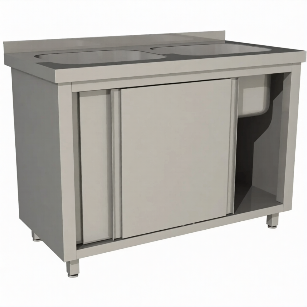 Стол производственный купе СПЗК2М-17/6-БЛ с моечной ванной