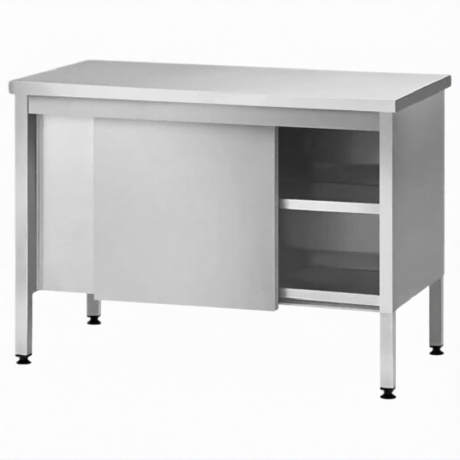 Стол производственный закрытый СПЗп 860х1100х600 «Profi Ral», борт, двери-купе, полка сплошная