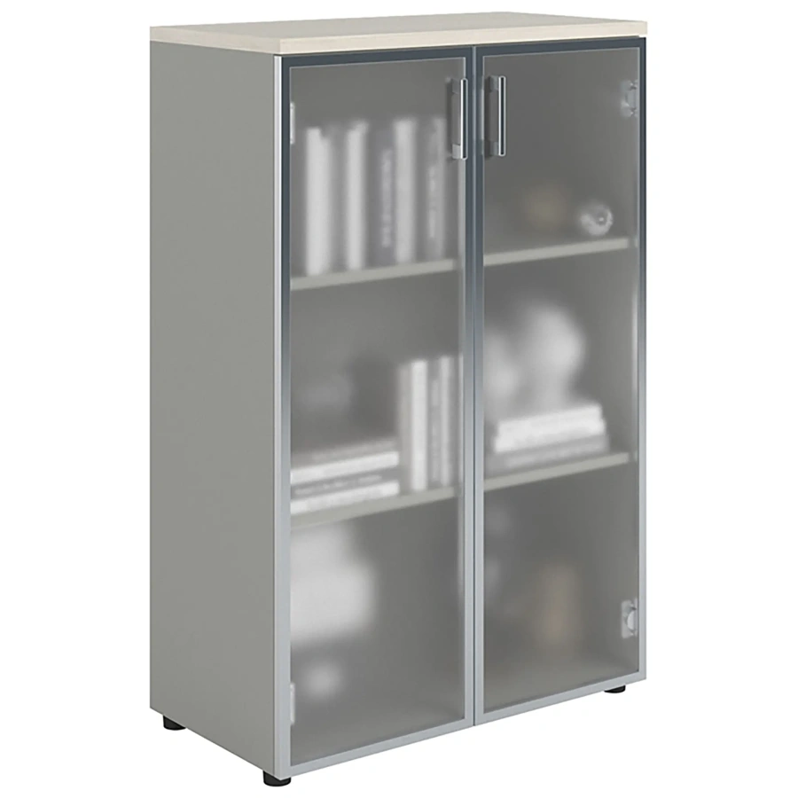 Шкаф NW 1280/2G со стеклом белое дерево/серый