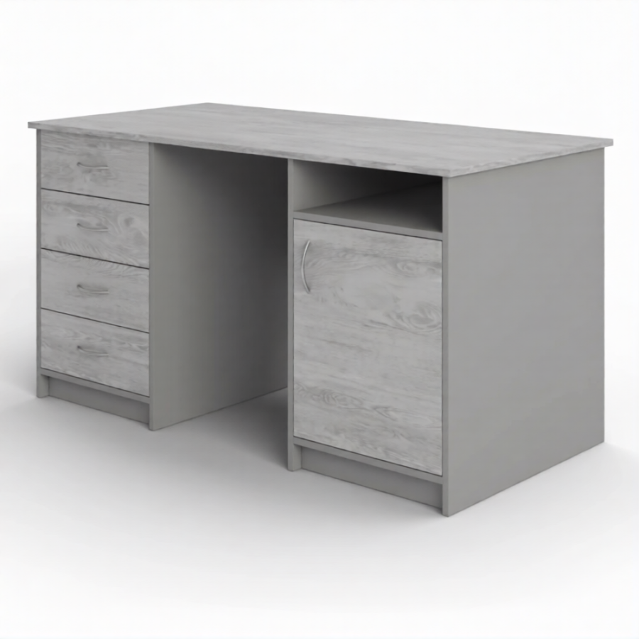 Стол рабочий СрТ-16 (1400х700х750) с двумя тумбами (корпус ЛДСП серый, столеш. ЛДСП дуб канадский)