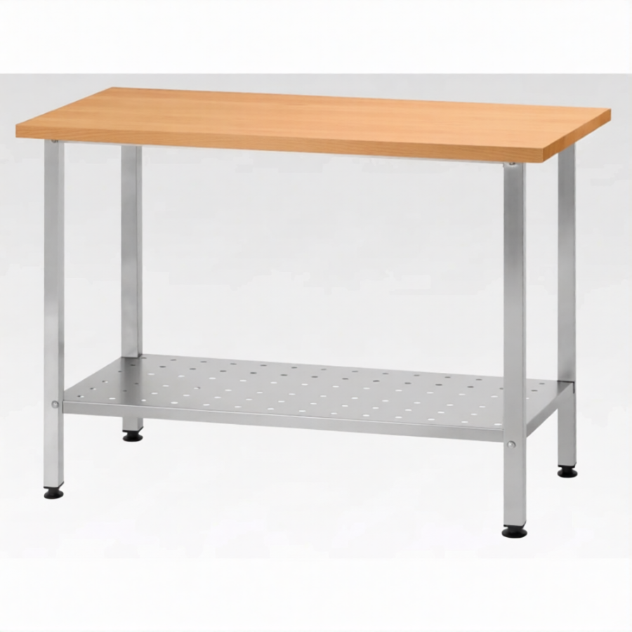 Стол кондитерский СПРн 860х1500х700 «Norma Ral» бук/40 (полка перф.; ножка проф., тр. 40х40)