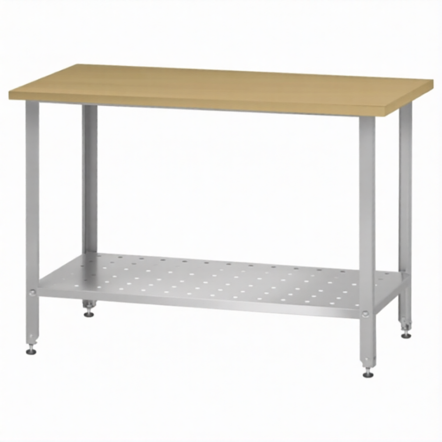 Стол кондитерский СПРн 860х1500х700 «Norma Zn» бук/40 (полка перф., ножка угловая)