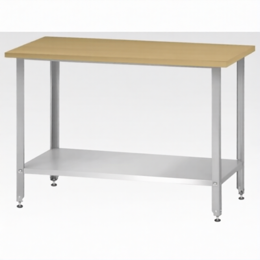 Стол кондитерский СПРн 860х1500х600 «Norma Inox» бук/40 (полка сплошная, ножка угловая)