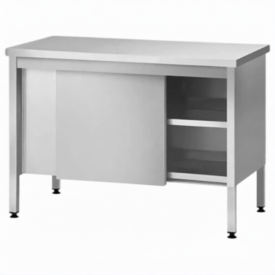 Стол производственный закрытый СПЗп 860х1100х600 «Profi Ral», борт, двери-купе, полка сплошная